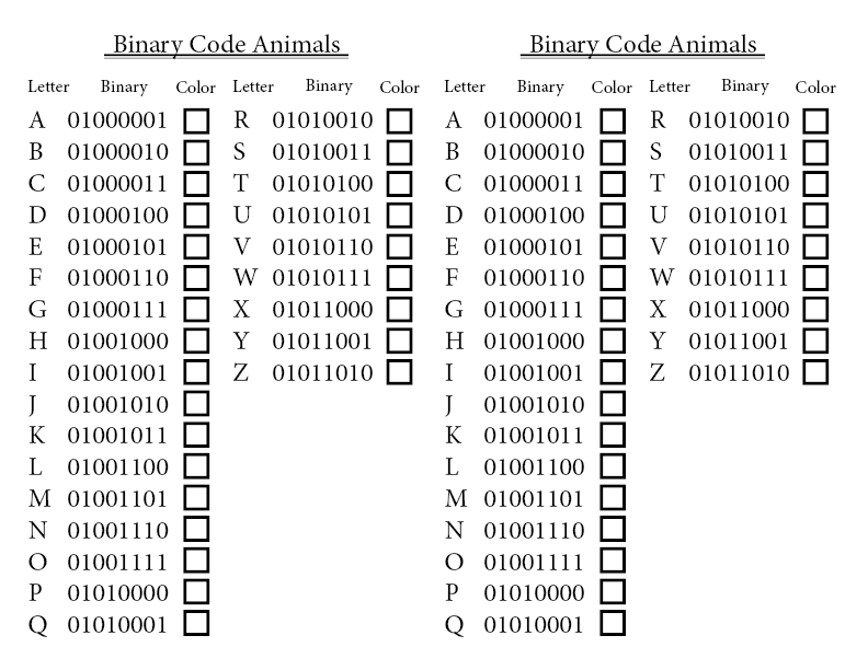 » Summer STEM: Binary Code Animals