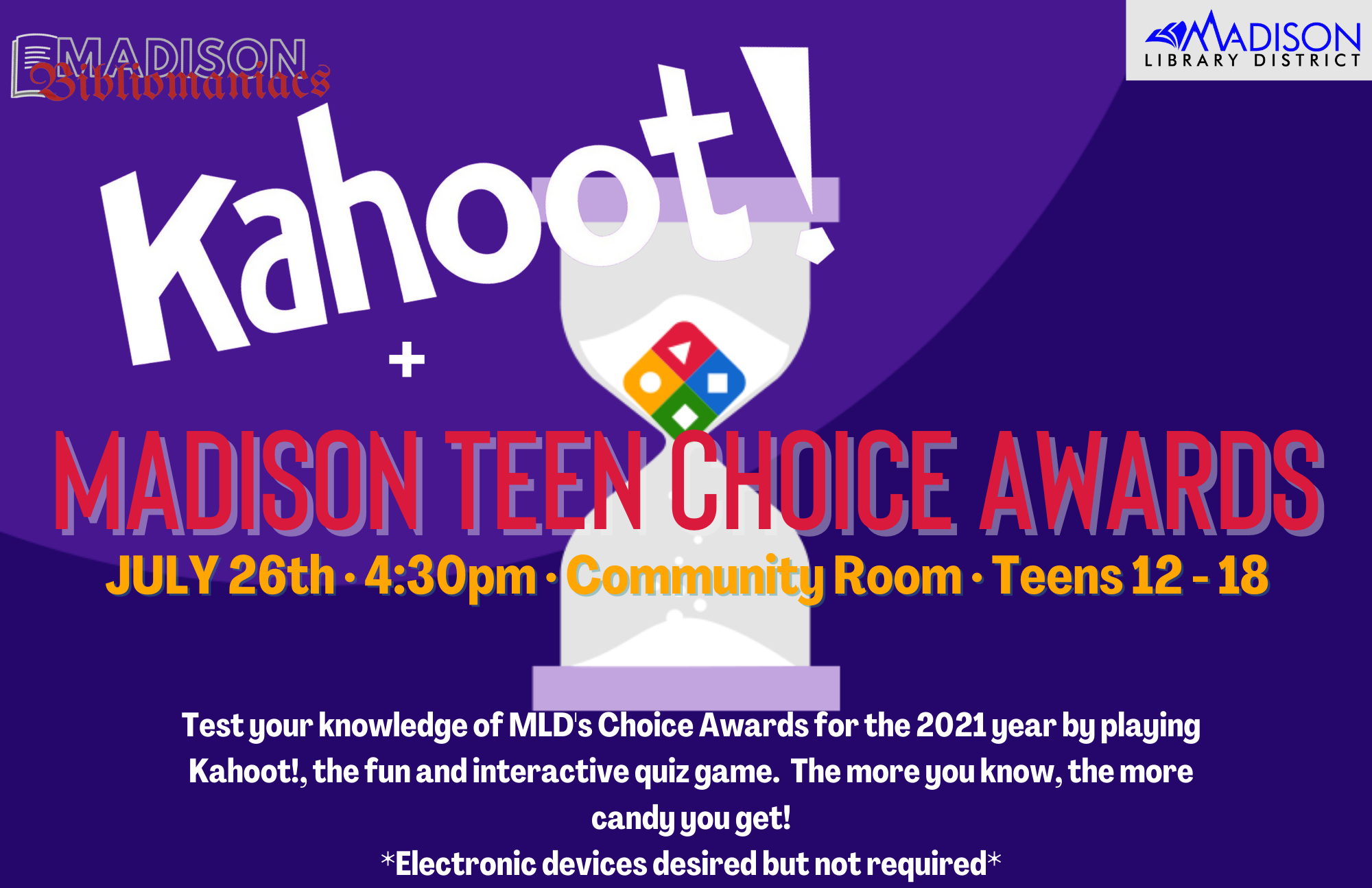 POSTER kahoot biblio july 2021 Teen action council have a say in what goes on at the library for teens