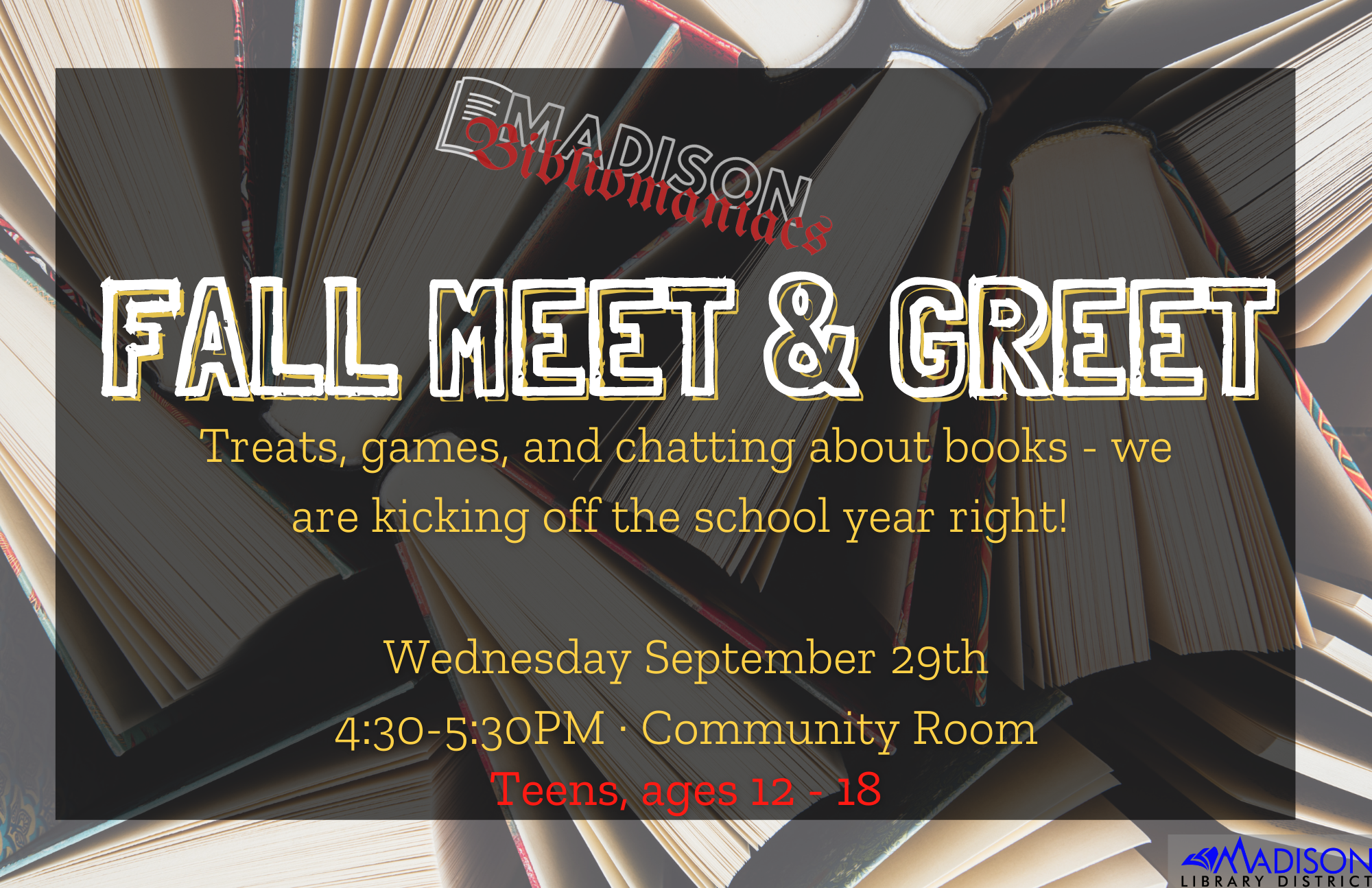 POSTER bibliomaniacs sept2021 (1) Teen action council have a say in what goes on at the library for teens