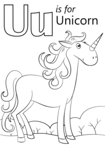 U is for Unicorn coloring page