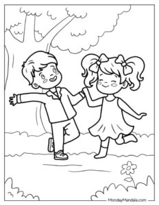 Coloring page of children dancing