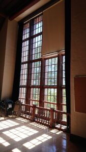 Sun streaming in through the auditorium windows at the Hillside Elementary School.