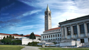 University of California at Berkeley building with a clocktower.