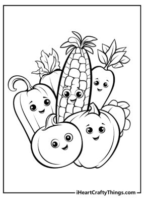 Coloring page featuring vegetables.