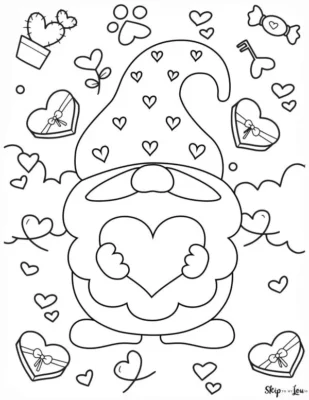 Gnome Valentine Coloring Page