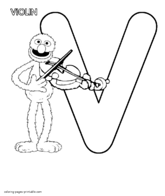 Violin coloring page featuring Grover on the violin.