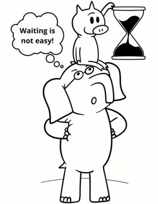 Waiting is not easy coloring page featuring Elephant Gerald and Piggie