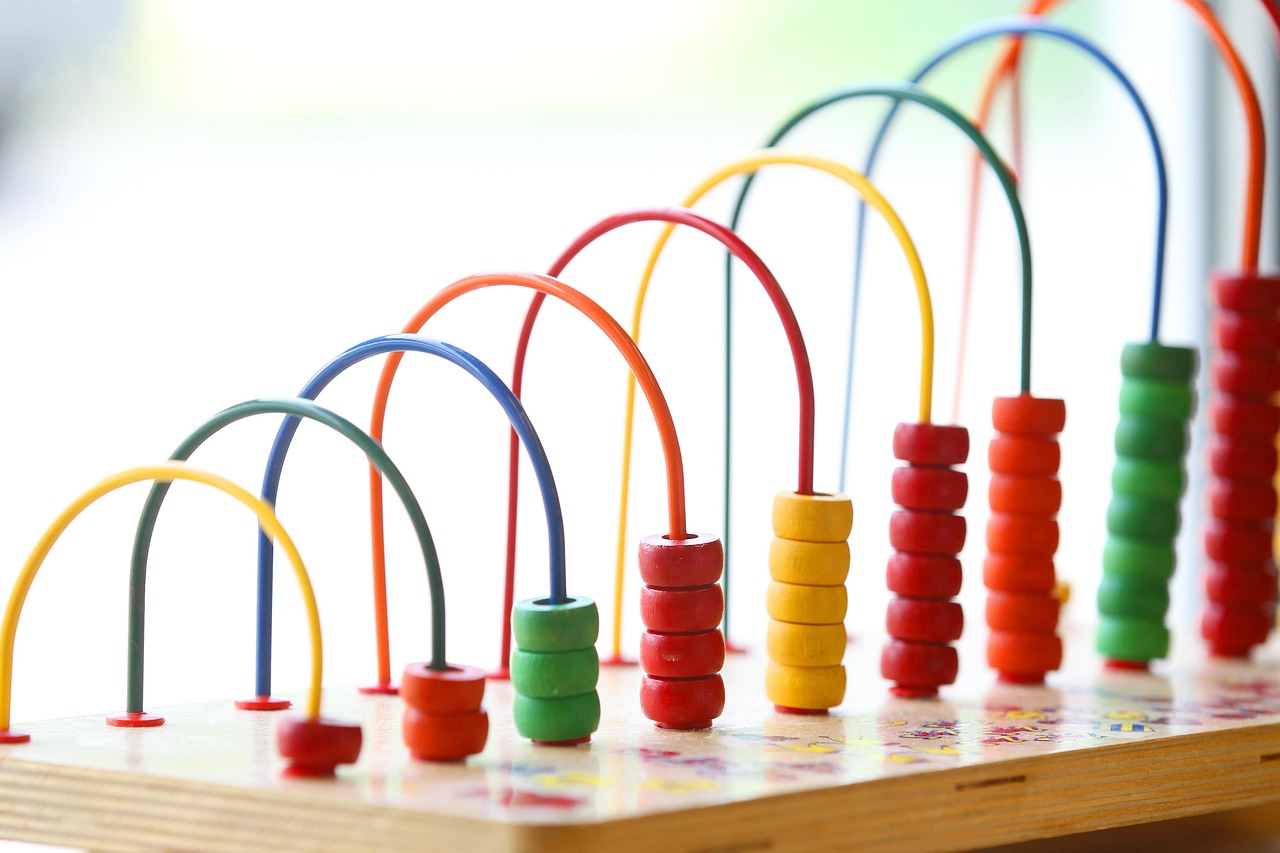 A counting toy with beads on wires.