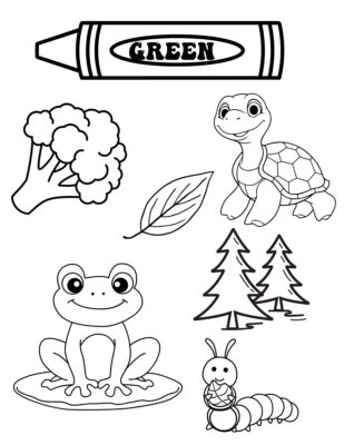 Green Coloring Page Coloring page featuring many green things.