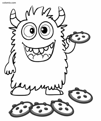 Cookie Monster Coloring Page Coloring page featuring a cookie gobbling monster