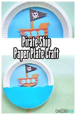 Pirate ship sailing across the sea made from a paper plate.
