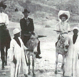 Traveling in Egypt, riding donkeys.