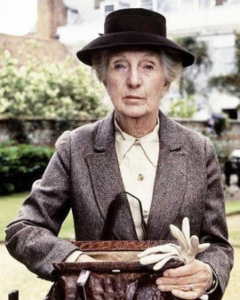 Actress Jane Hickson as Miss Marple.