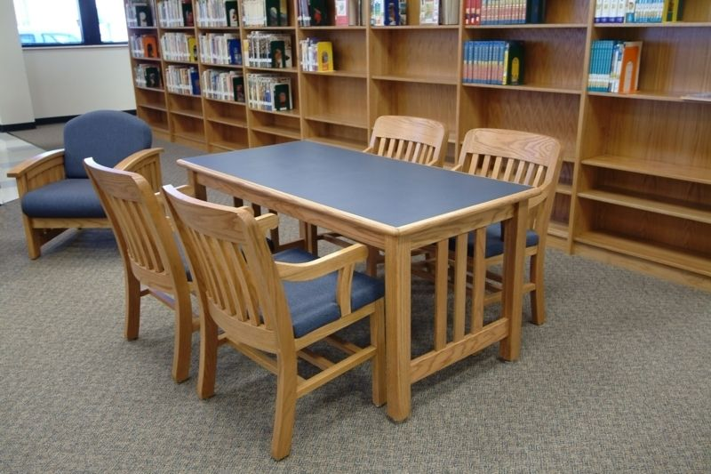Library table and chairs.