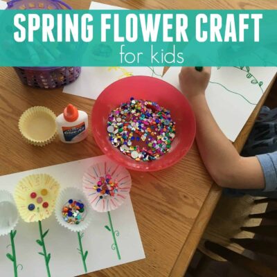 Make a spring flower with cardstock, cupcake liners, and sequins.