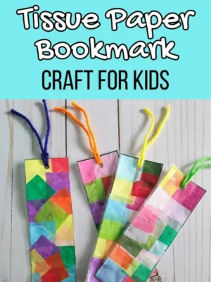 Make a colorful bookmark with tissue paper.